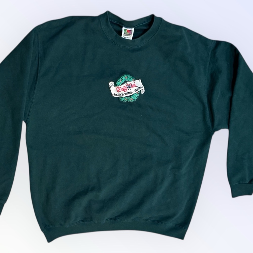 Vintage 90s Dollywood Smoky Mountain Christmas Green crewneck sweatshirt Size XL - Picture 2 of 5